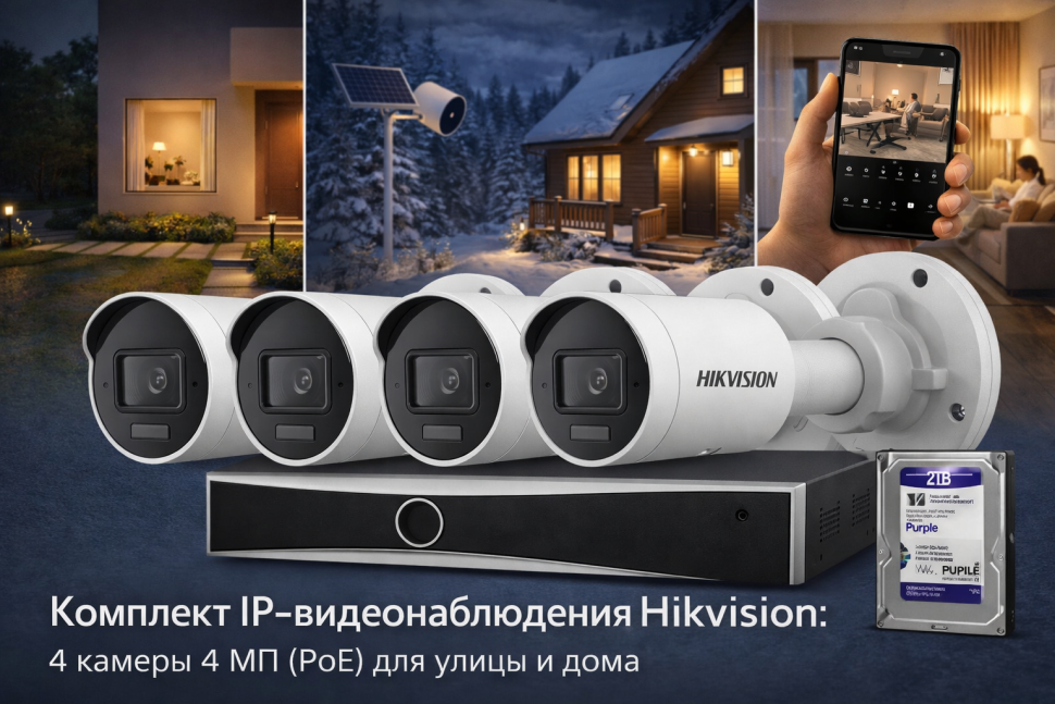 Hikvision HiWatch KIT 4 IP — Комплект на 4 IP-камеры + NVR
